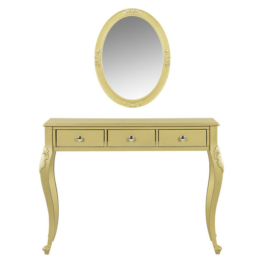 39" Brown Wood Mirrored Three Drawer Vanity Table