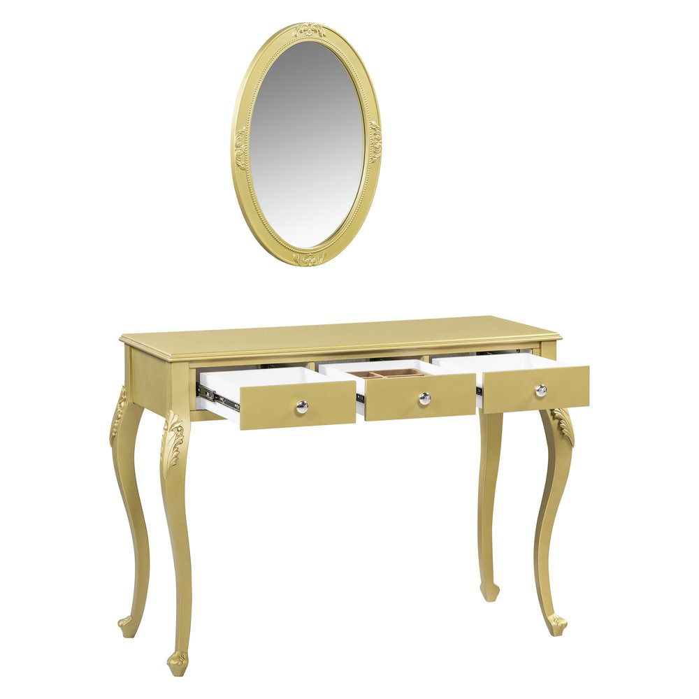 39" Brown Wood Mirrored Three Drawer Vanity Table — view 2