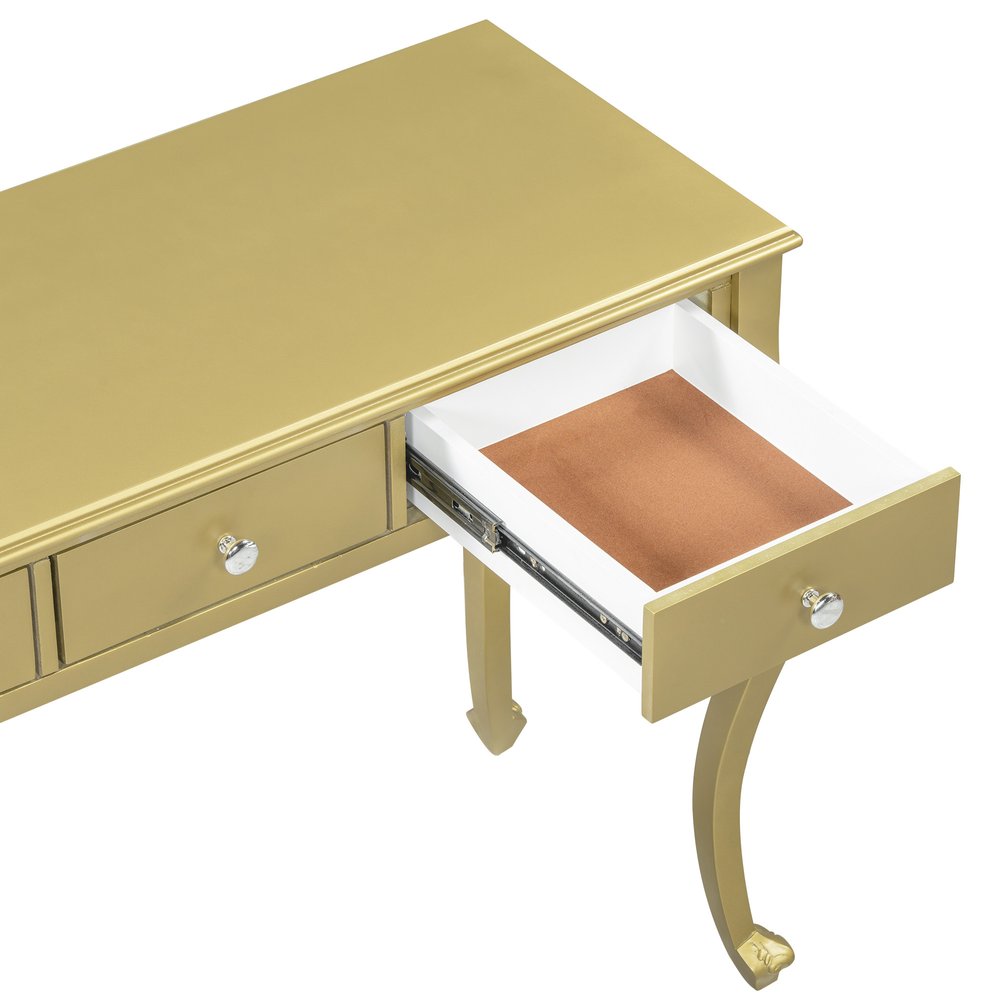39" Brown Wood Mirrored Three Drawer Vanity Table — view 3