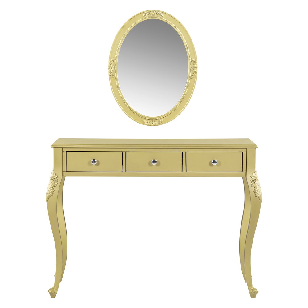 39" Brown Wood Mirrored Three Drawer Vanity Table — view 7