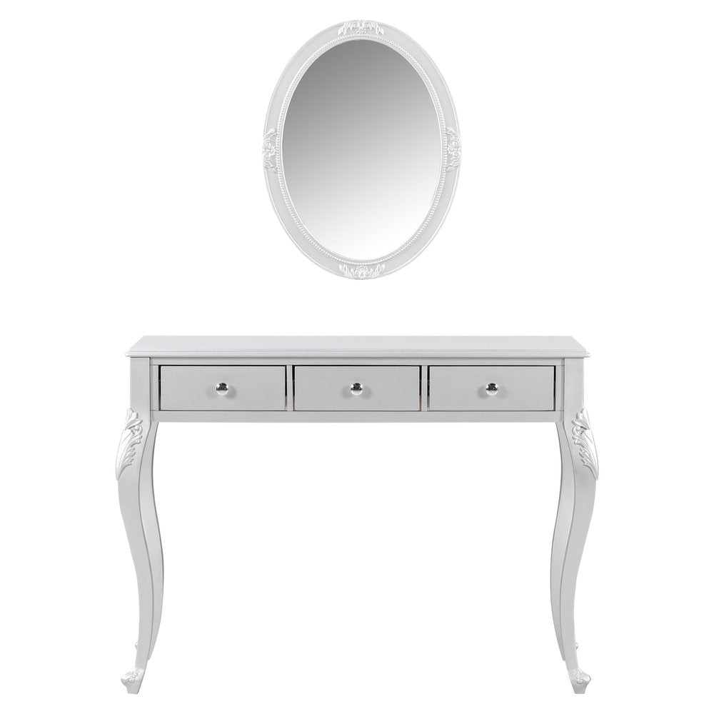 39" Silver Wood Mirrored Three Drawer Vanity Table — view 1