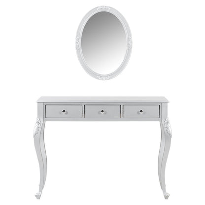 39" Silver Wood Mirrored Three Drawer Vanity Table