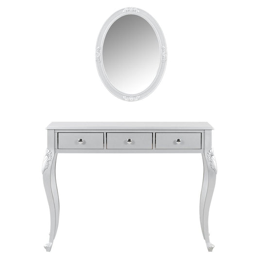 39" Silver Wood Mirrored Three Drawer Vanity Table