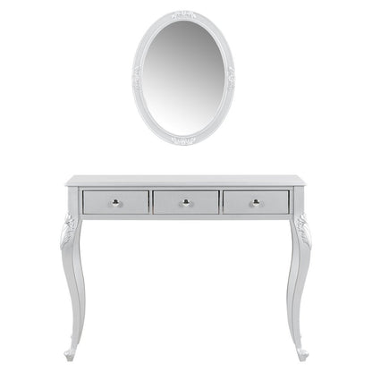 39" Silver Wood Mirrored Three Drawer Vanity Table