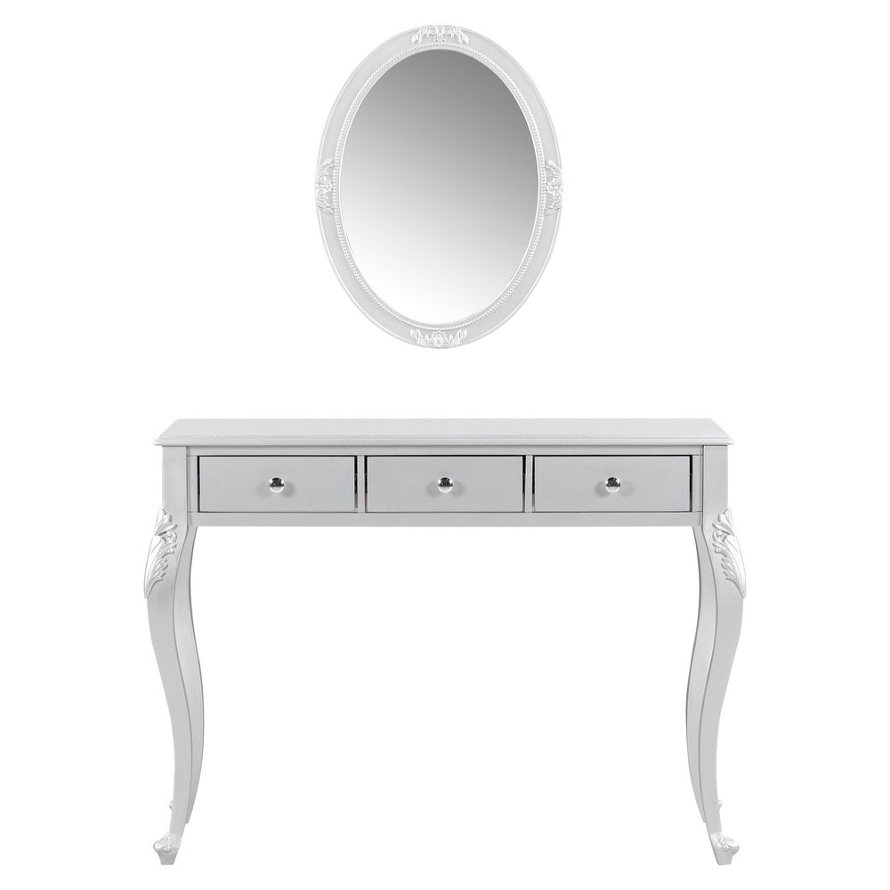 39" Silver Wood Mirrored Three Drawer Vanity Table — view 3