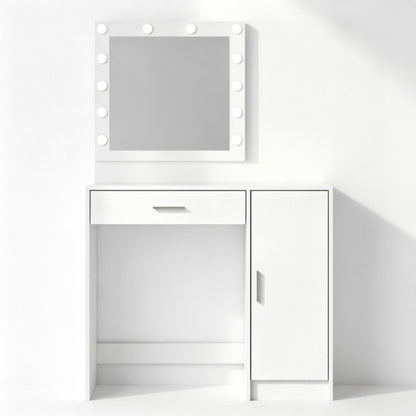 35" White Wood Mirrored Vanity Table And Lights HomeRoots