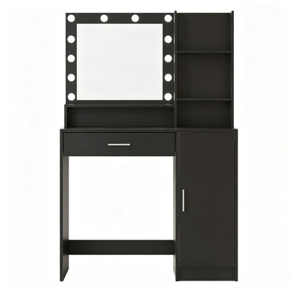 35" Black Wood Mirrored Vanity Table And Lights HomeRoots