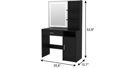 35" Black Wood Mirrored Vanity Table And Lights HomeRoots