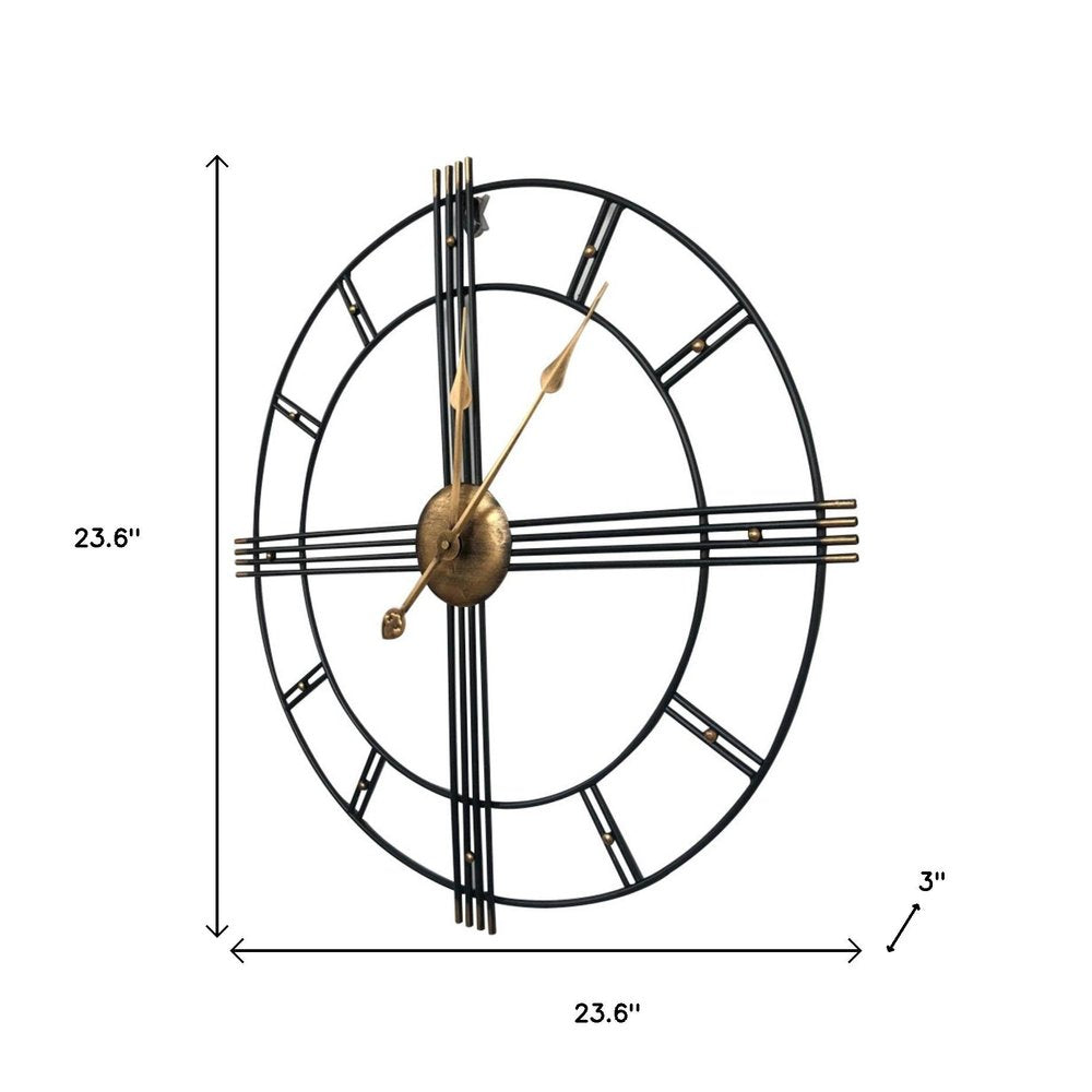 24" Beige Black And Brown Silent Analog Round Wall Clock HomeRoots