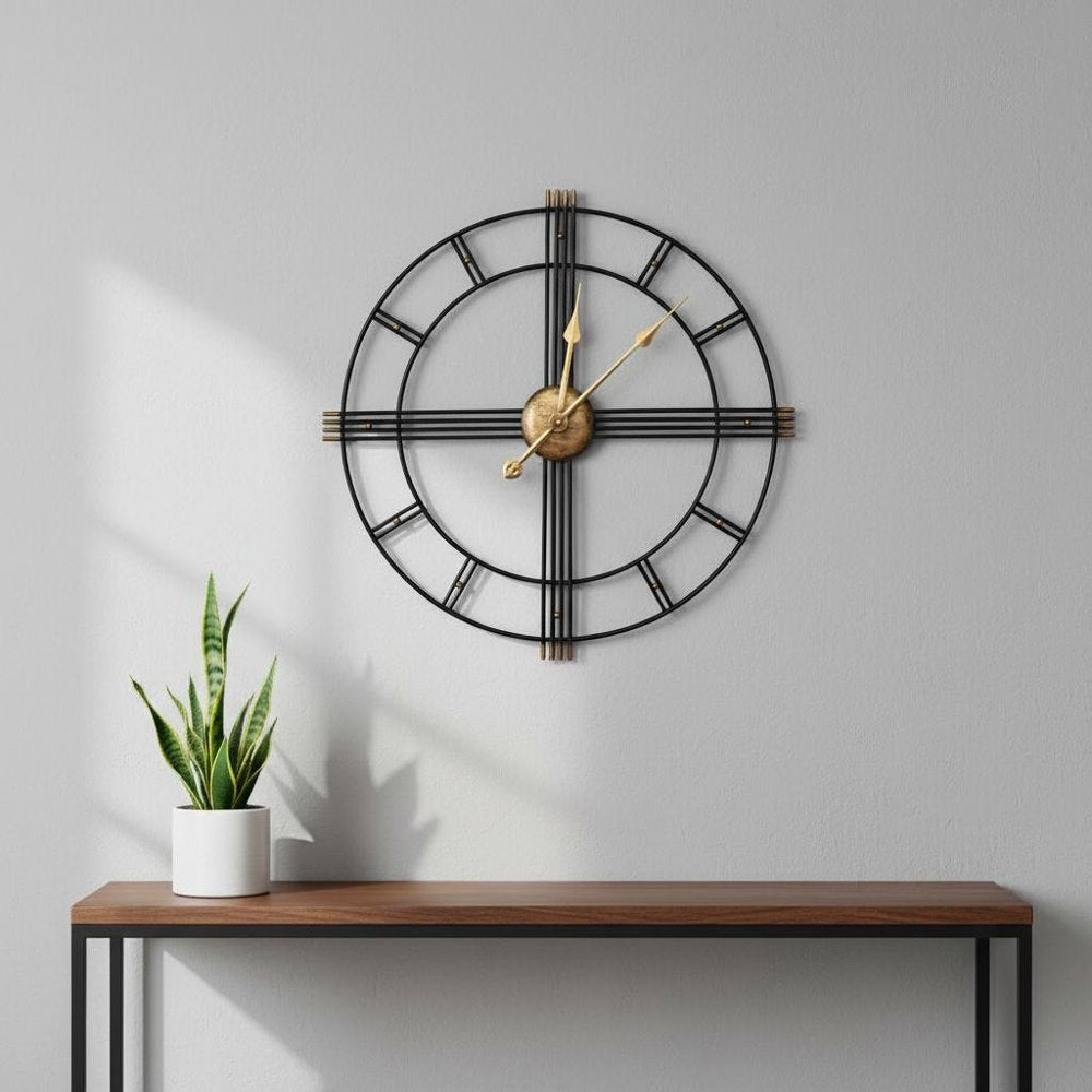 24" Beige Black And Brown Silent Analog Round Wall Clock HomeRoots