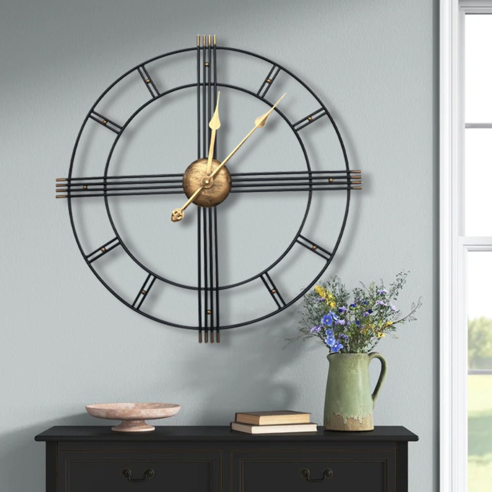 24" Beige Black And Brown Silent Analog Round Wall Clock HomeRoots