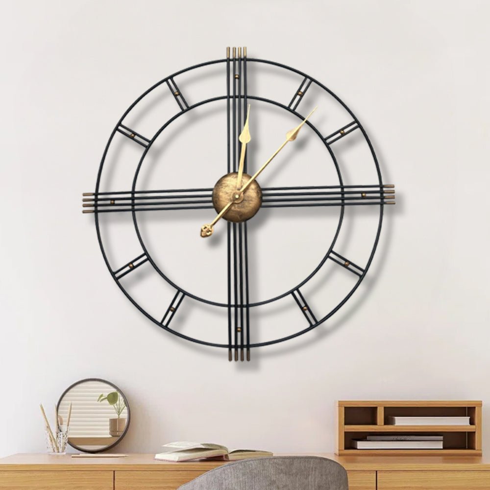 24" Beige Black And Brown Silent Analog Round Wall Clock HomeRoots