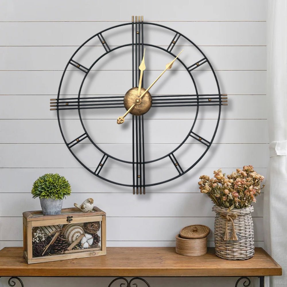 24" Beige Black And Brown Silent Analog Round Wall Clock HomeRoots