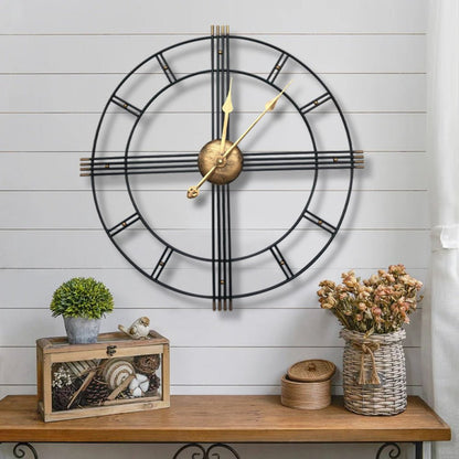 24" Beige Black And Brown Silent Analog Round Wall Clock HomeRoots