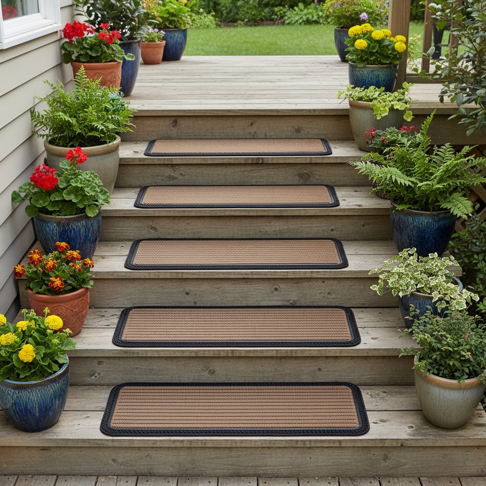 Set Of Six Black And Natural Polypropylene And Rubber Stair Treads — view 5