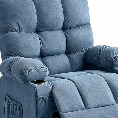 39" Blue Tufted Chenille Heated Massage Manual Rocker And Swivel Recliner With USB HomeRoots