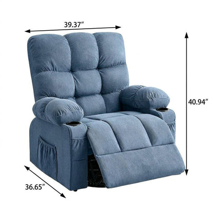 39" Blue Tufted Chenille Heated Massage Manual Rocker And Swivel Recliner With USB HomeRoots