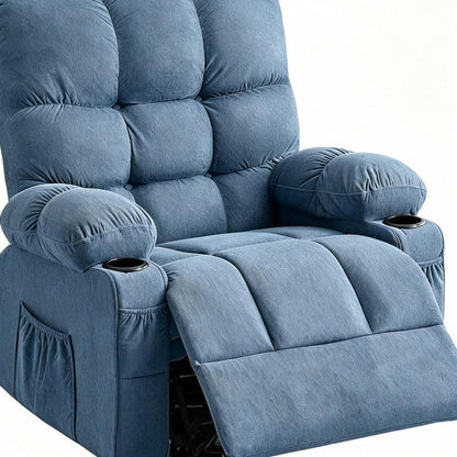 39" Blue Tufted Chenille Heated Massage Manual Rocker And Swivel Recliner With USB HomeRoots