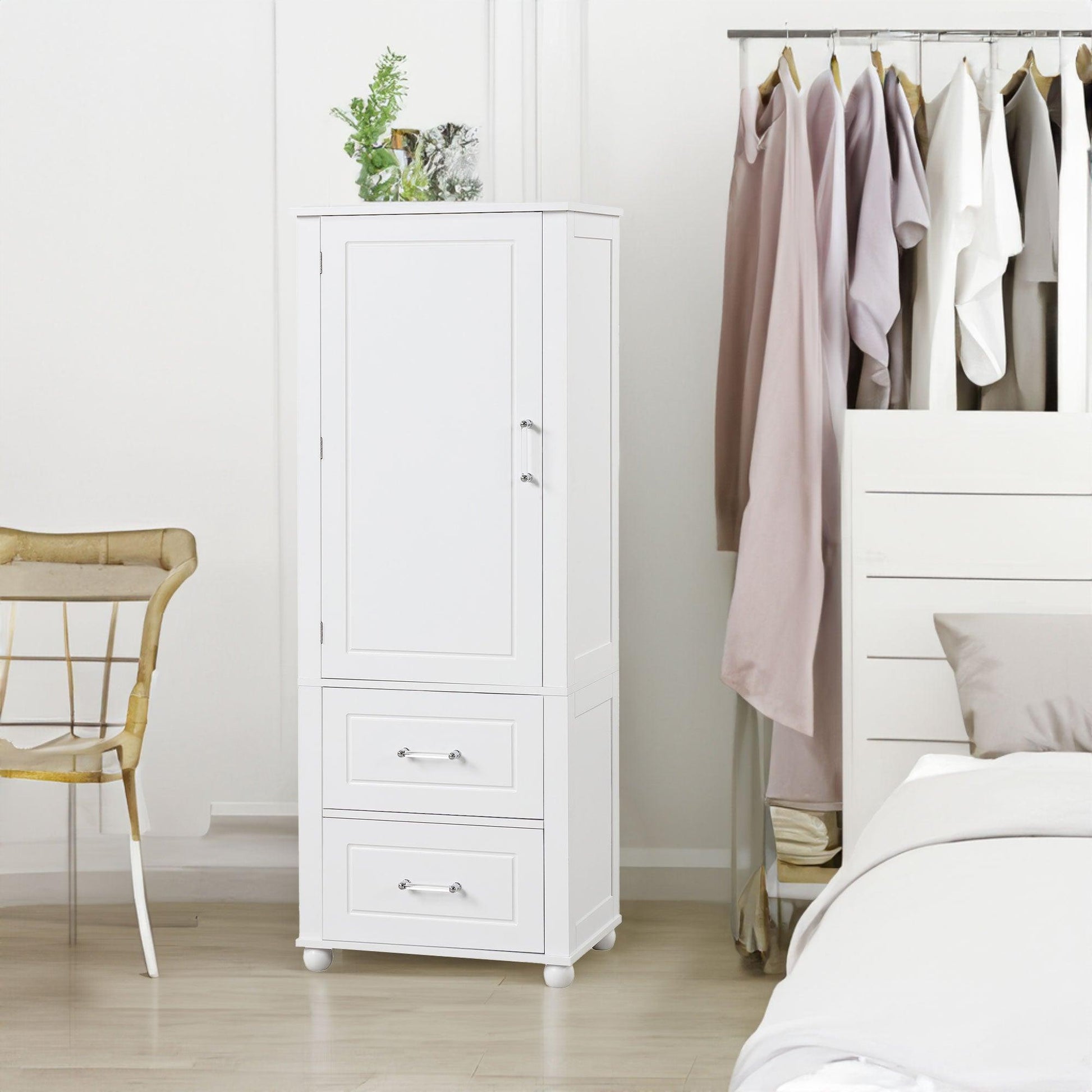 Tall bathroom storage cabinet with two drawers and adjustable shelves for independent storage - FurniFindUSA