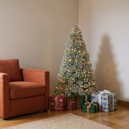 4.5' White Pre Lit Full Flocked Spruce Christmas Tree HomeRoots