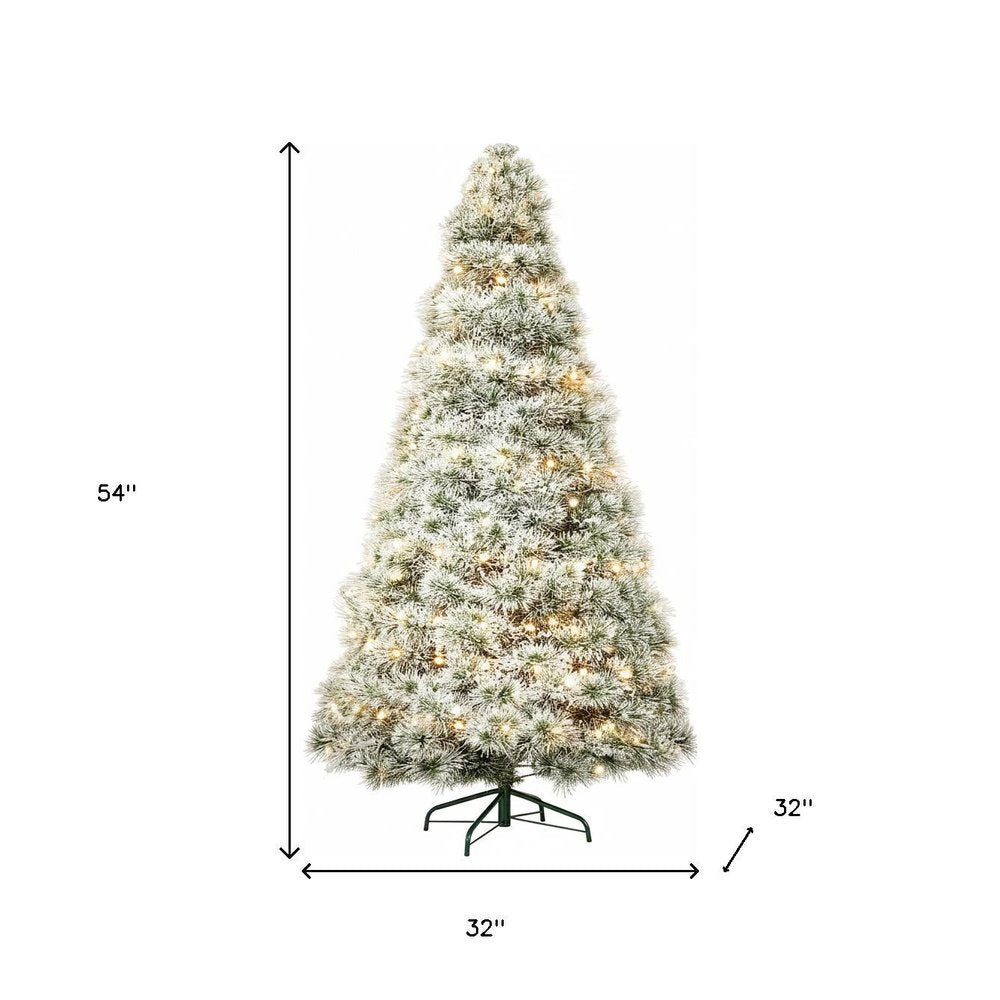 4.5' White Pre Lit Full Flocked Spruce Christmas Tree HomeRoots