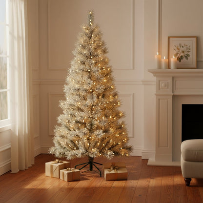 4.5' White Pre Lit Full Flocked Spruce Christmas Tree HomeRoots