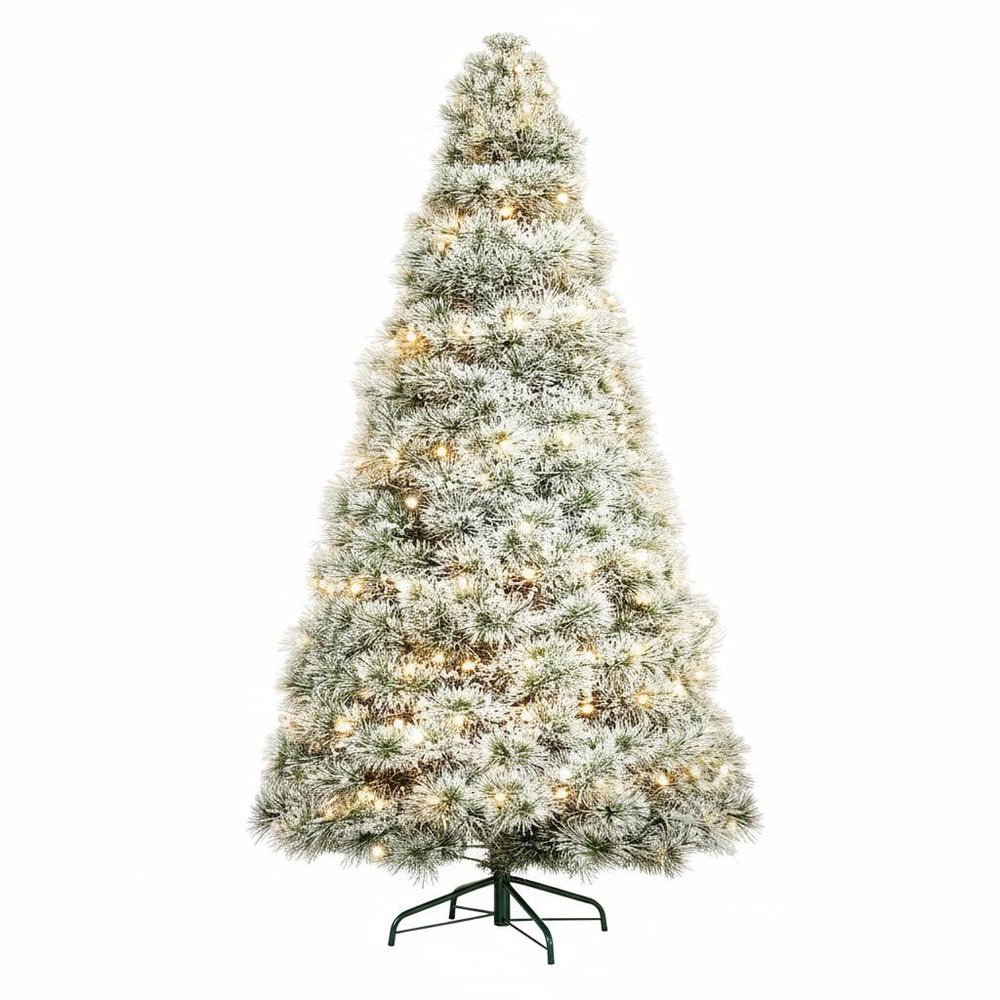 6' White Pre Lit Full Flocked Spruce Christmas Tree HomeRoots