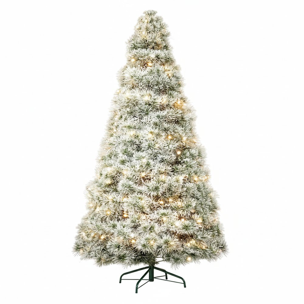 4.5' White Pre Lit Full Flocked Spruce Christmas Tree HomeRoots