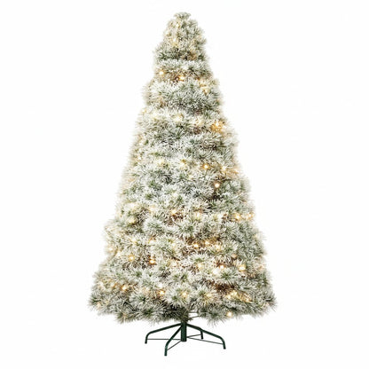 4.5' White Pre Lit Full Flocked Spruce Christmas Tree HomeRoots