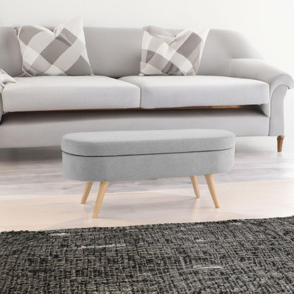 Ottoman Oval Storage Bench Rubber Wood Legs Grey(43.5"x16"x16") - FurniFindUSA