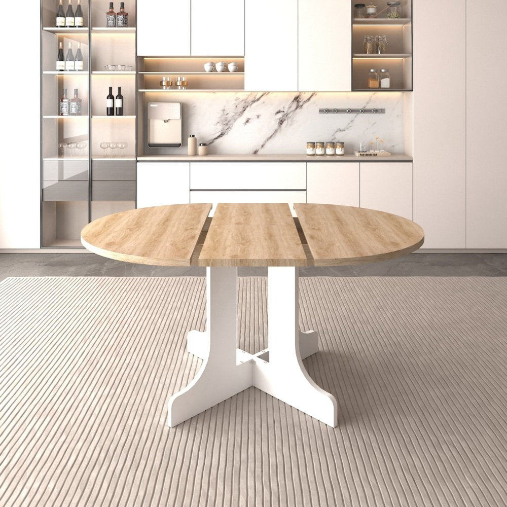 59" Brown and White Wood Oval Cross Legs Coffee Table — view 7