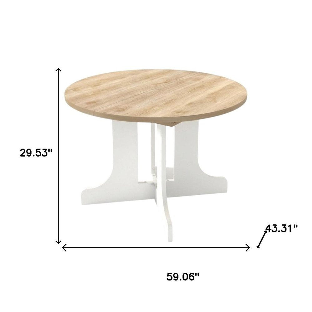 59" Brown and White Wood Oval Cross Legs Coffee Table HomeRoots