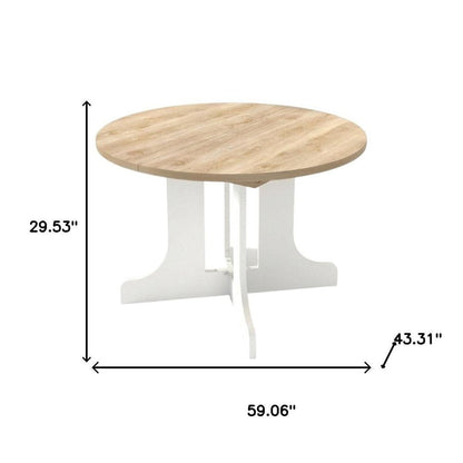 59" Brown and White Wood Oval Cross Legs Coffee Table HomeRoots