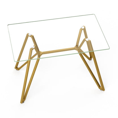 47" White and Gold Glass and Steel Trestle Coffee Table HomeRoots