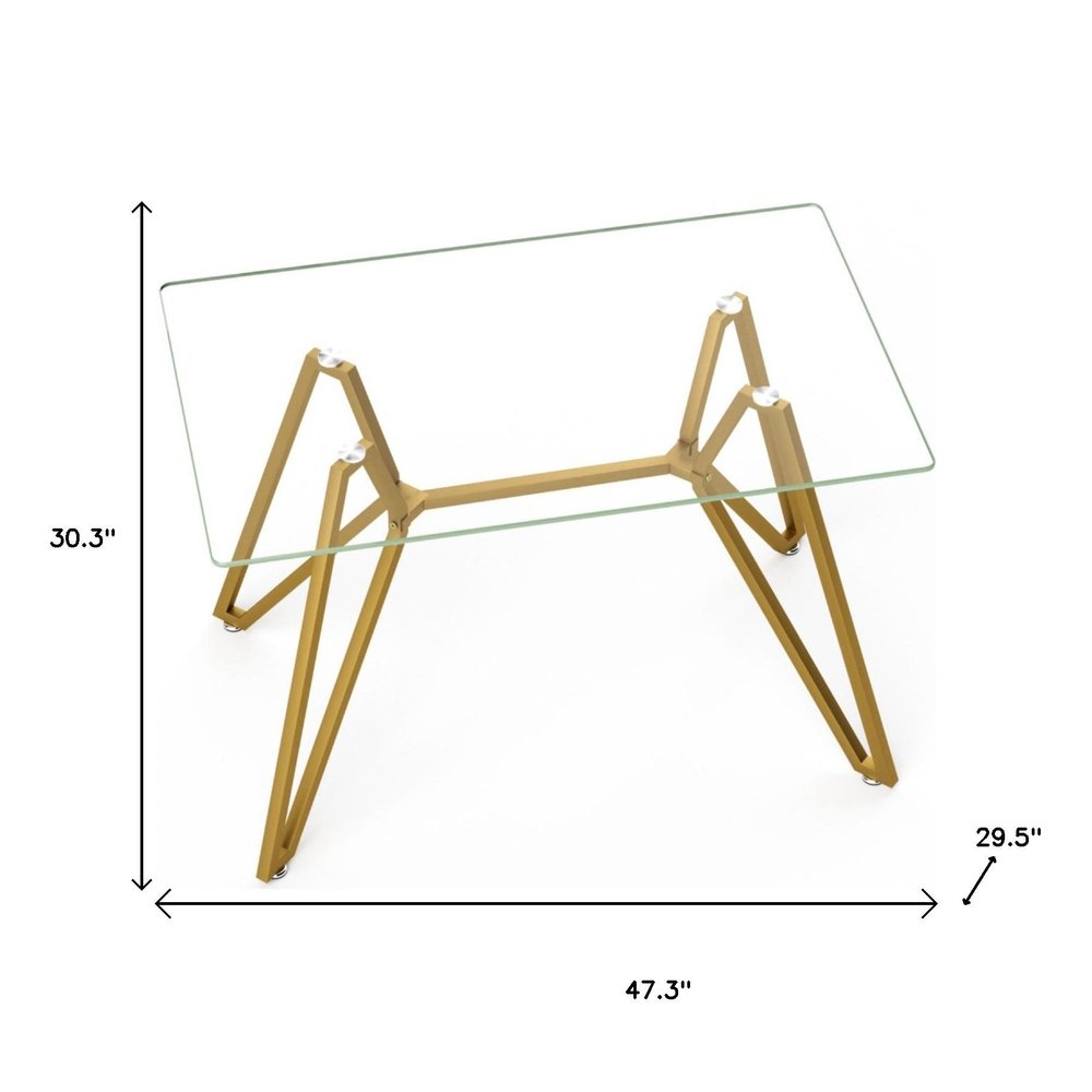 47" White and Gold Glass and Steel Trestle Coffee Table HomeRoots
