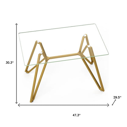 47" White and Gold Glass and Steel Trestle Coffee Table HomeRoots