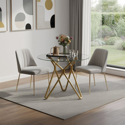 35" White and Gold Glass and Steel Round Trestle Coffee Table HomeRoots