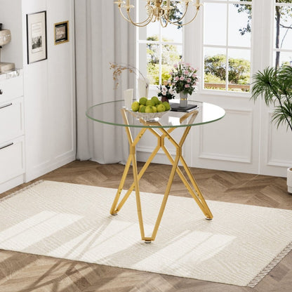 35" White and Gold Glass and Steel Round Trestle Coffee Table HomeRoots