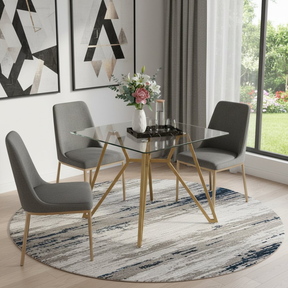 35" Clear and Gold Glass and Steel Square Dining Table — view 5