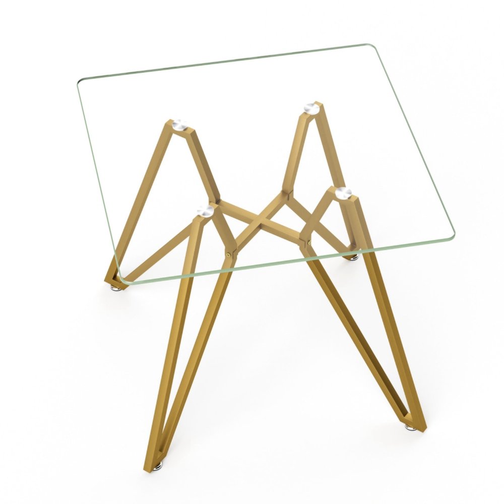 35" Clear and Gold Glass and Steel Square Dining Table HomeRoots