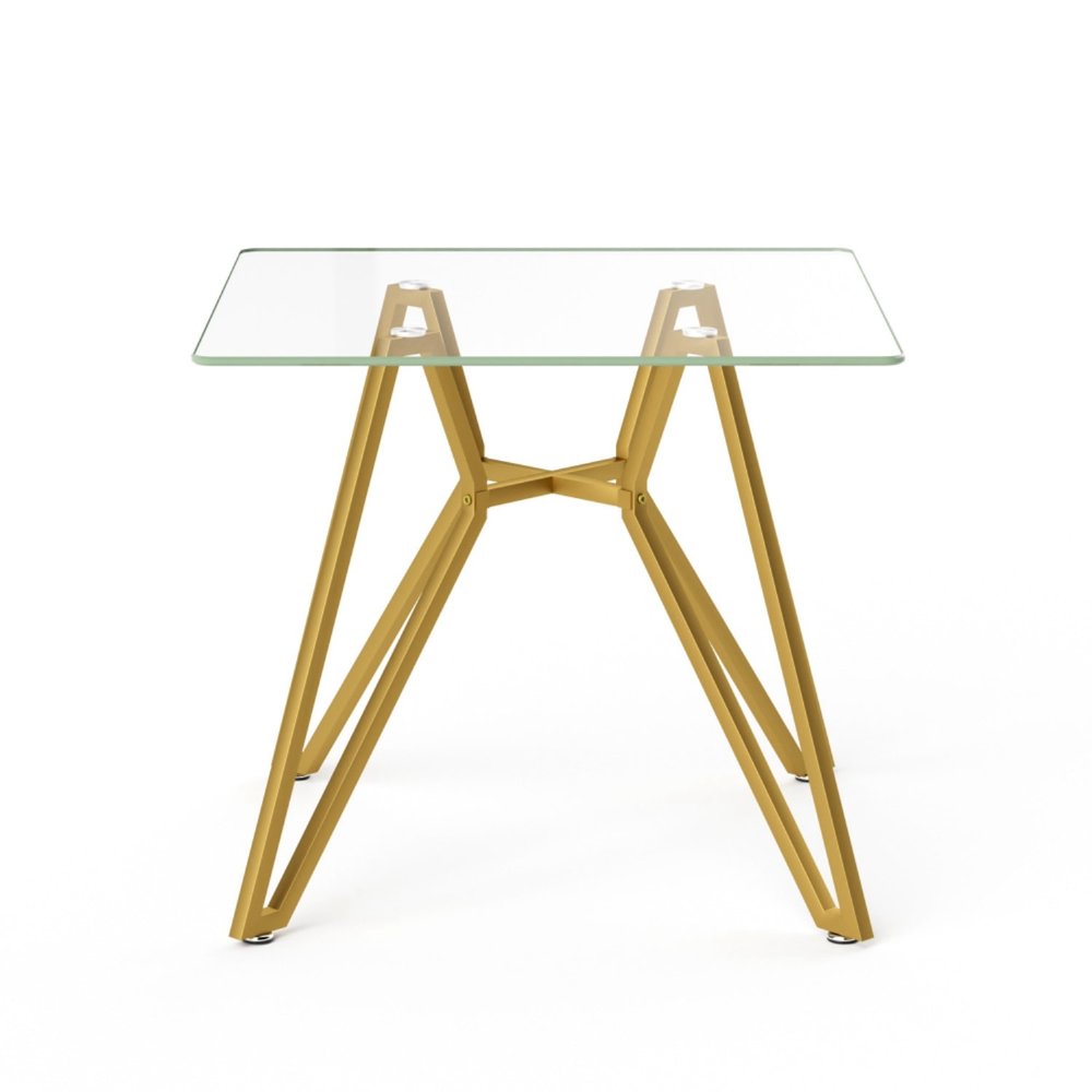 35" Clear and Gold Glass and Steel Square Dining Table — view 3