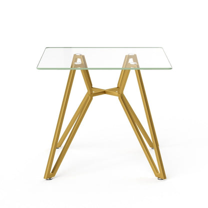 35" Clear and Gold Glass and Steel Square Dining Table