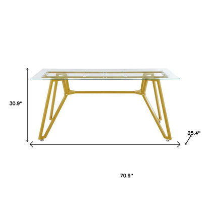 71" White and Gold Glass and Steel Trestle Coffee Table HomeRoots