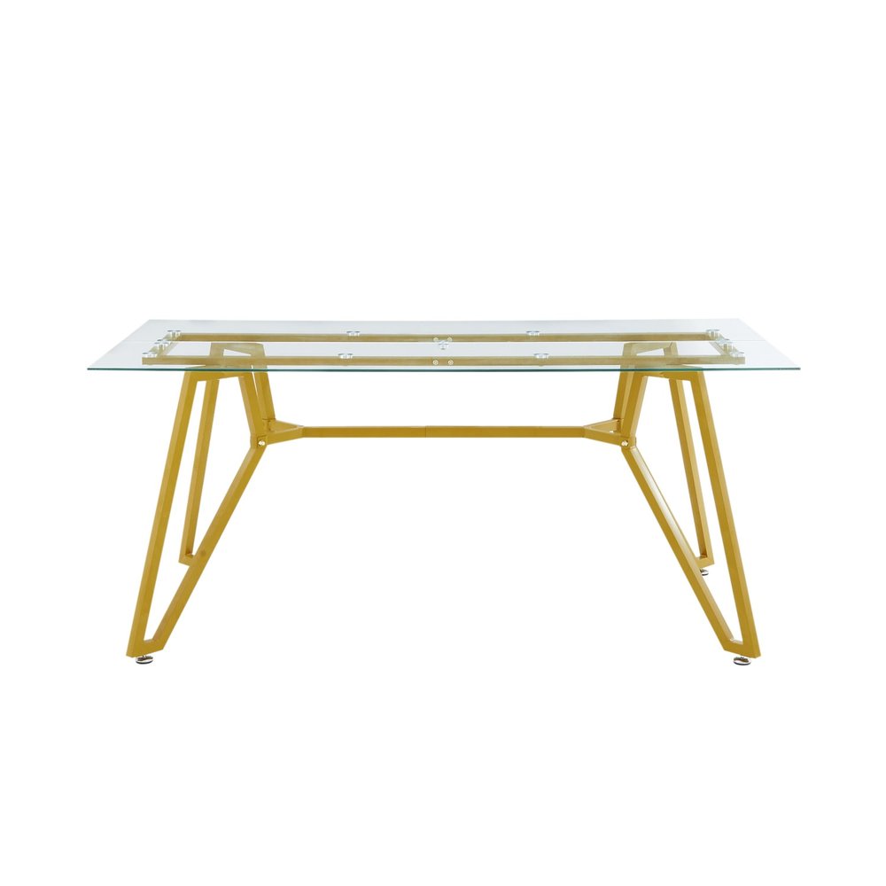 71" White and Gold Glass and Steel Trestle Coffee Table HomeRoots