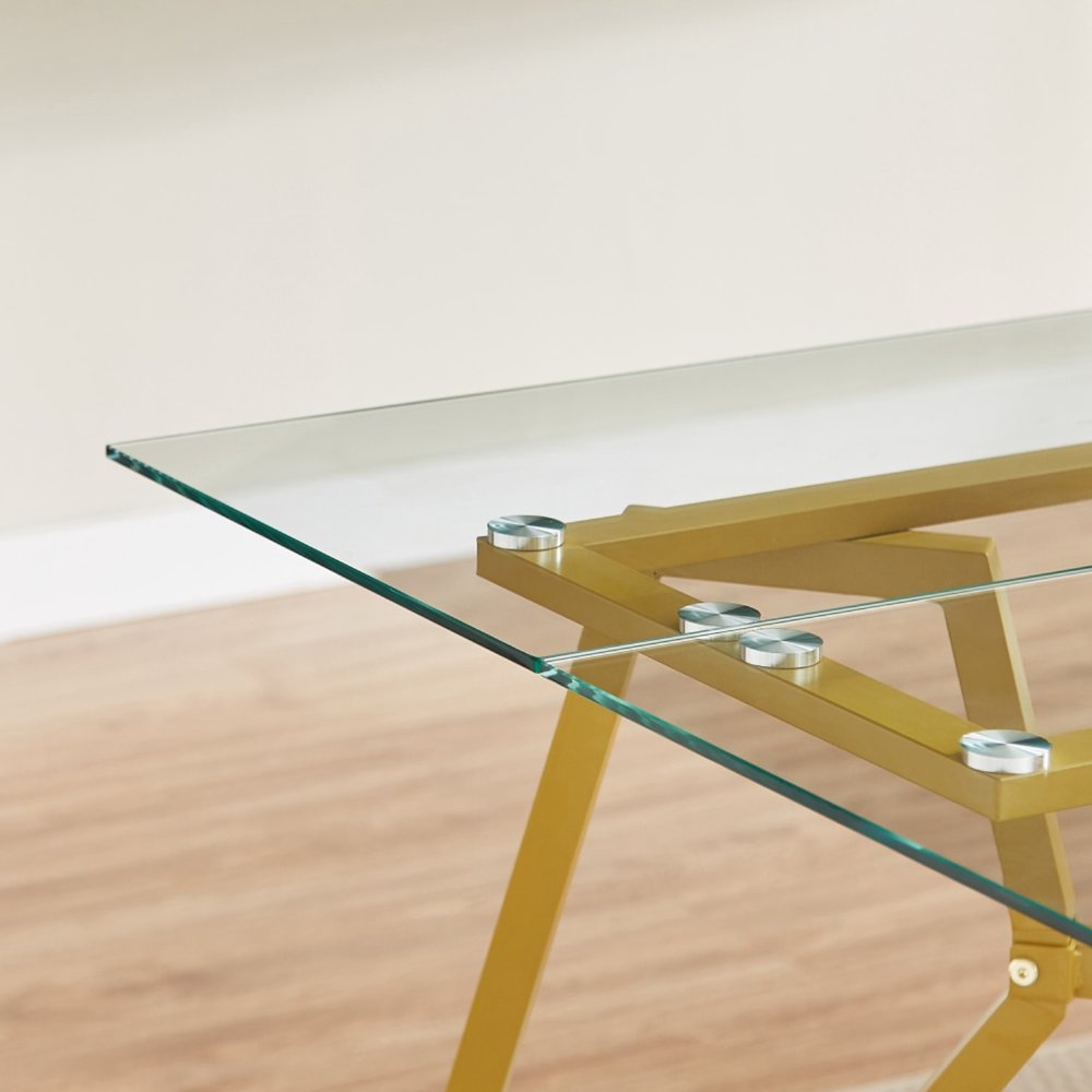 71" White and Gold Glass and Steel Trestle Coffee Table HomeRoots