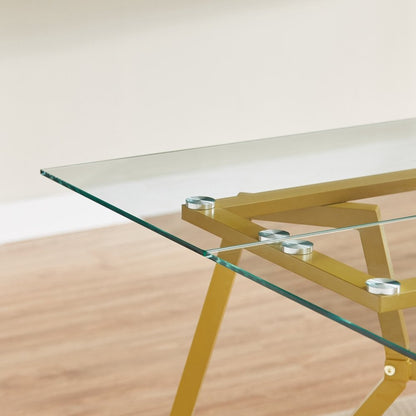 71" White and Gold Glass and Steel Trestle Coffee Table HomeRoots