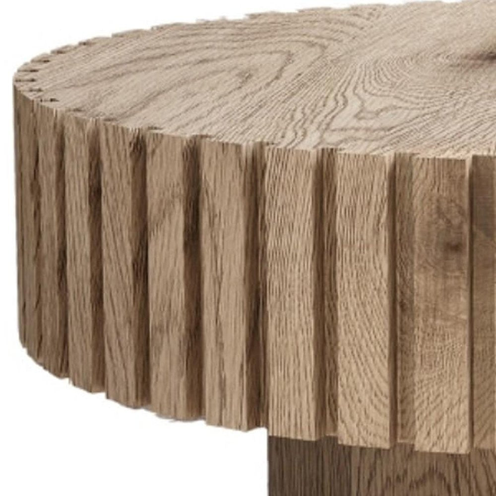 32" Natural Wood Round Pedestal Coffee Table — view 2