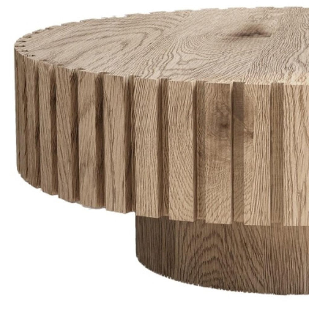 32" Natural Wood Round Pedestal Coffee Table — view 3