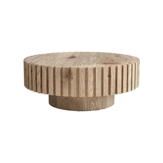 32" Natural Wood Round Pedestal Coffee Table
