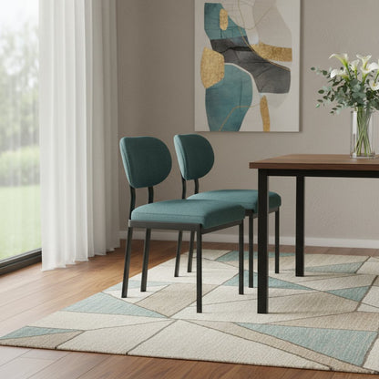 Set of Two Green and Black Chenille And Metal Partially Open Back Dining Side Chairs HomeRoots